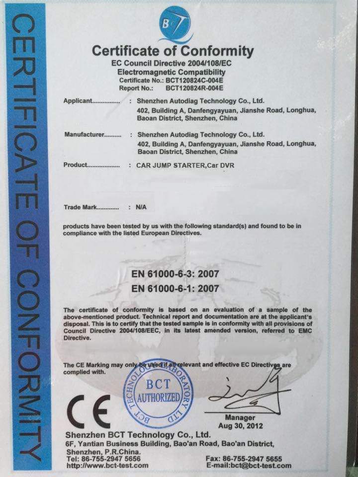 CE Certificate Car DVR